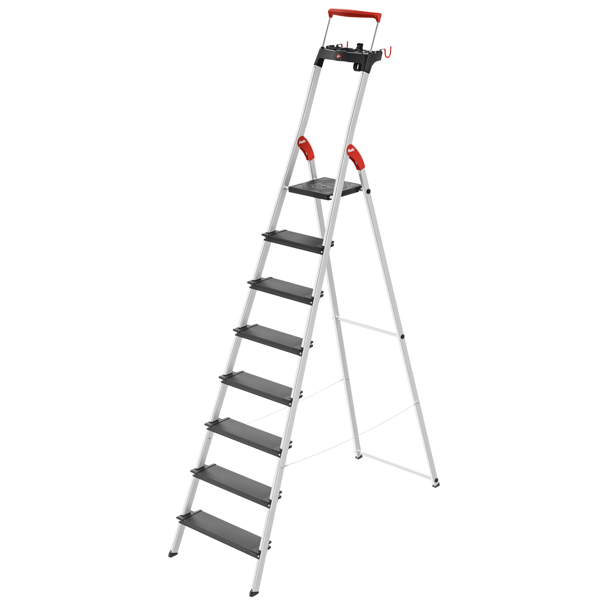 Hailo, 8 step, step ladder, Height 99.2 ft, Capacity 330 lb, Material Aluminum, Model# 9204016005